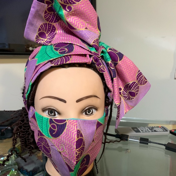 African Style Cloth Face Mask and Headgear - Picture 1 of 3